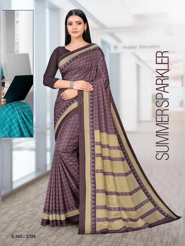 Malgudi Silk uniform saree Mauve Check D.No 2726