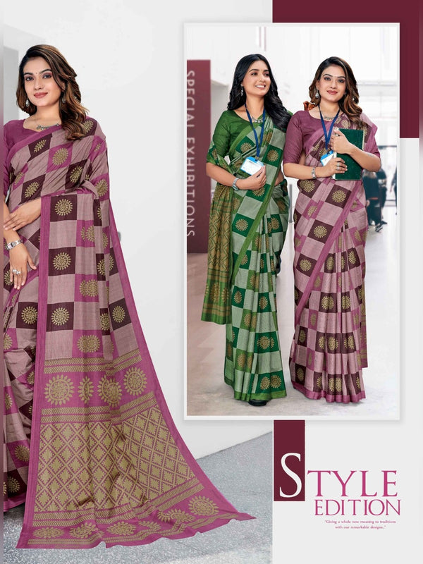 Malgudi Silk uniform saree Mauve Pink Check D.No 2508