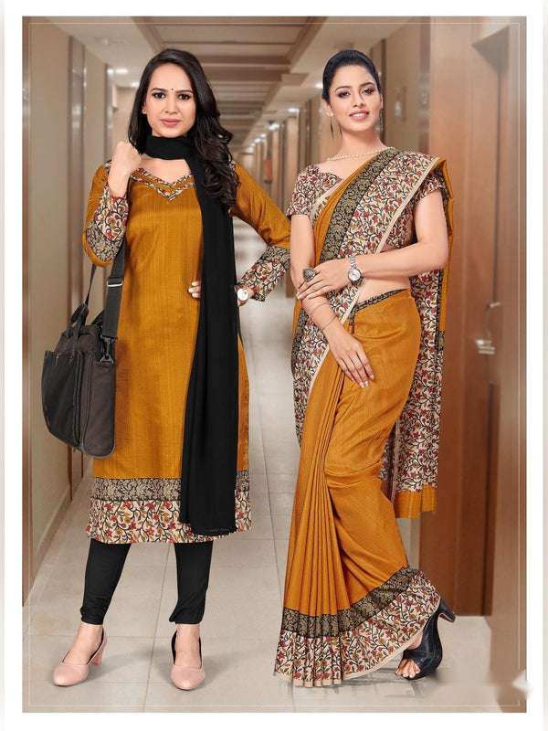 Malgudi Silk uniform saree Mustard Black D.No 2123
