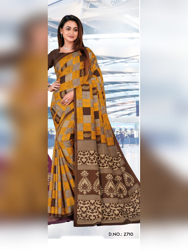 Malgudi Silk uniform saree Mustard Check D.No 2710
