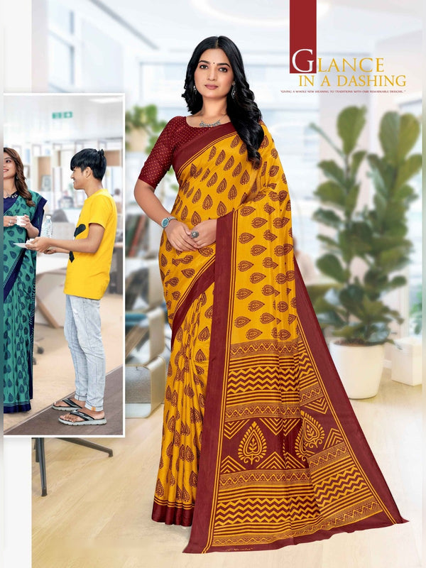 Malgudi Silk uniform saree Mustard Maroon D.No 2516