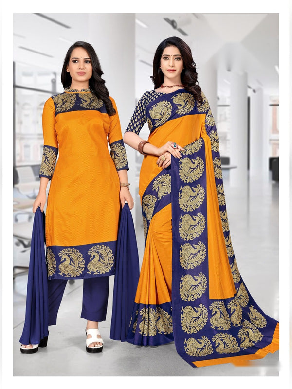 Malgudi Silk uniform saree Mustard Navy D.No 2304