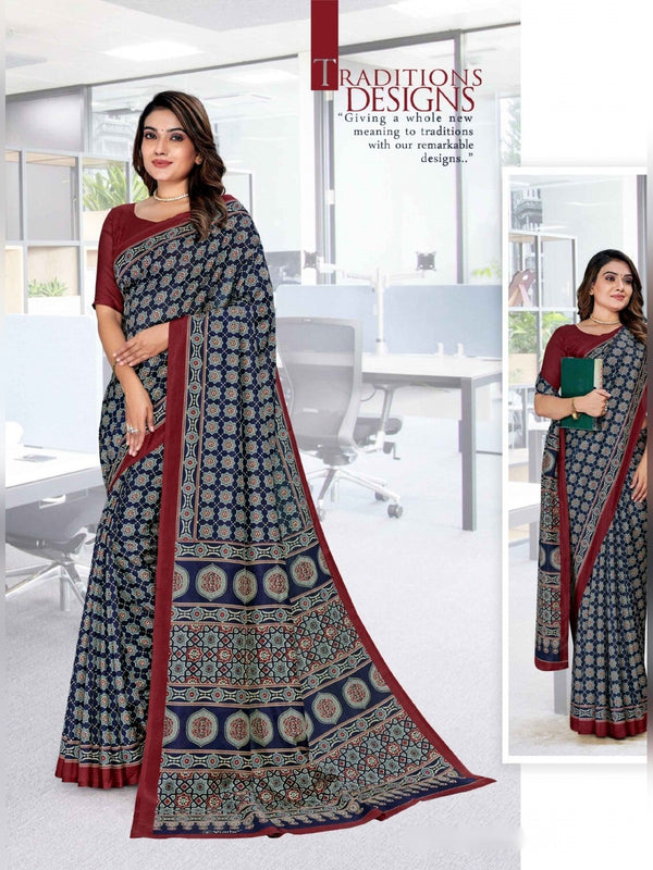 Malgudi Silk uniform saree Navy Grey D.No 2519