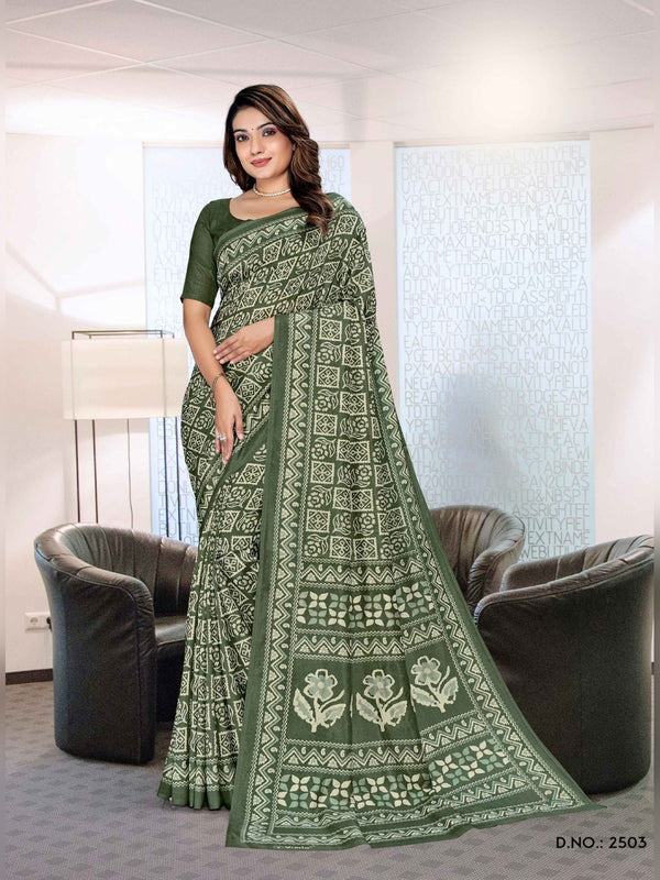 Malgudi Silk uniform saree Olive Grey D.No 2503