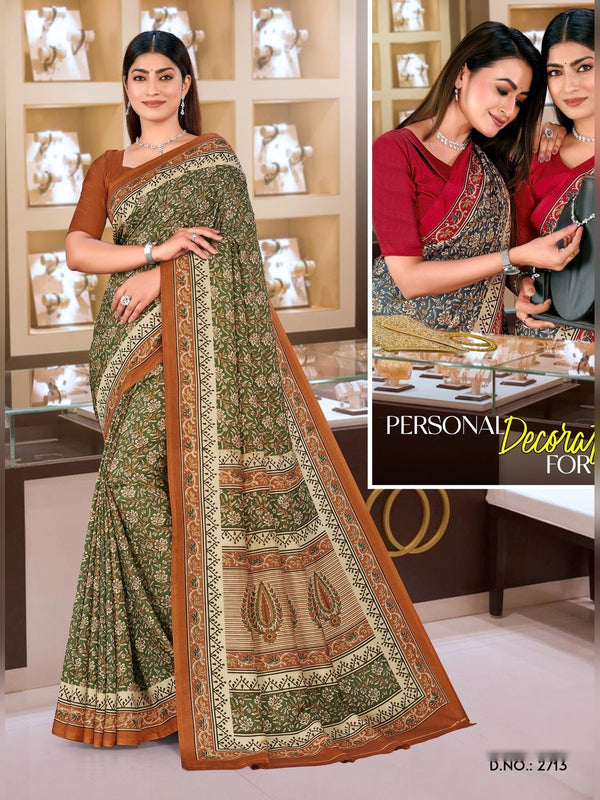 Malgudi Silk uniform saree Olive Orange D.No 2713