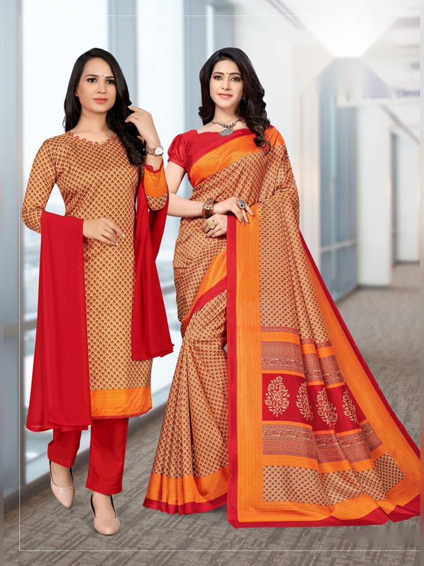 Malgudi Silk uniform saree Orange Red D.No 2317