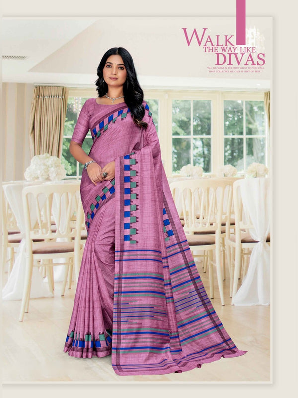 Malgudi Silk uniform saree Pink Blue D.No 2514