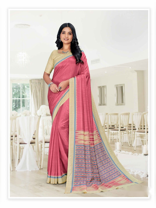 Malgudi Silk uniform saree Pink Cream D.No 2511