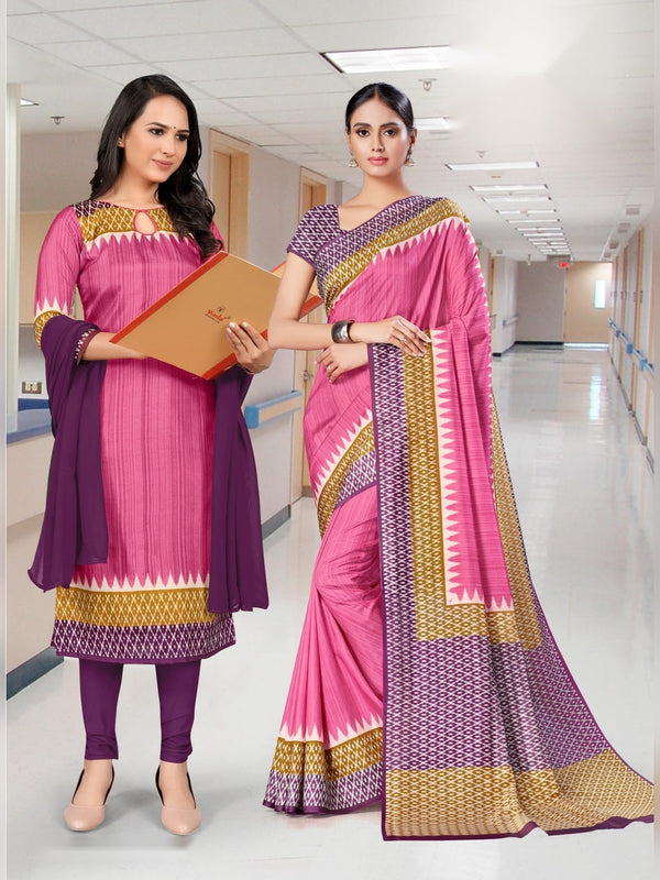 Malgudi Silk uniform saree Pink Purple D.No 2416