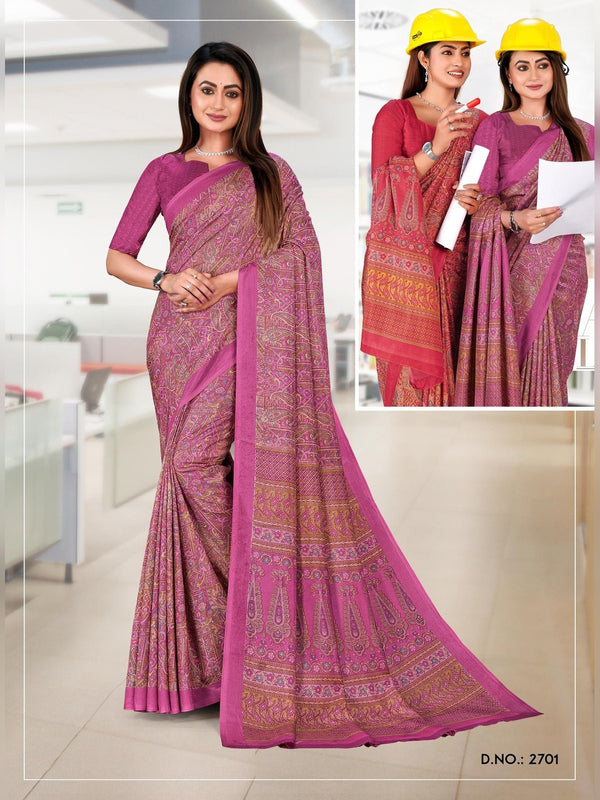 Malgudi Silk uniform saree Rani Pink D.No 2701