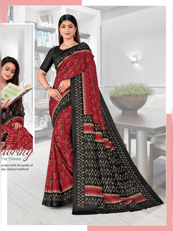 Malgudi Silk uniform saree Red Black Ikat D.No 2718