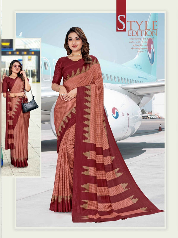 Malgudi Silk uniform saree Rust Pink Maroon D.No 2518