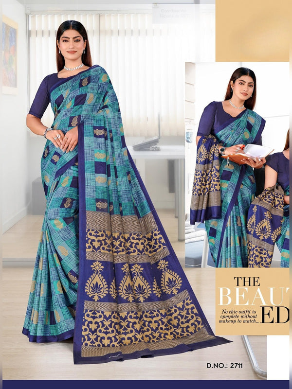 Malgudi Silk uniform saree Sky Blue Navy D.No 2711