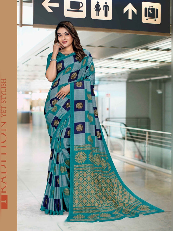 Malgudi Silk uniform saree Teal Sky Blue D.No 2506