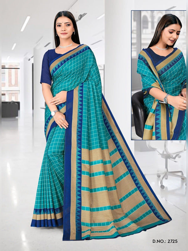Malgudi Silk uniform saree Turquoise Check D.No 2725