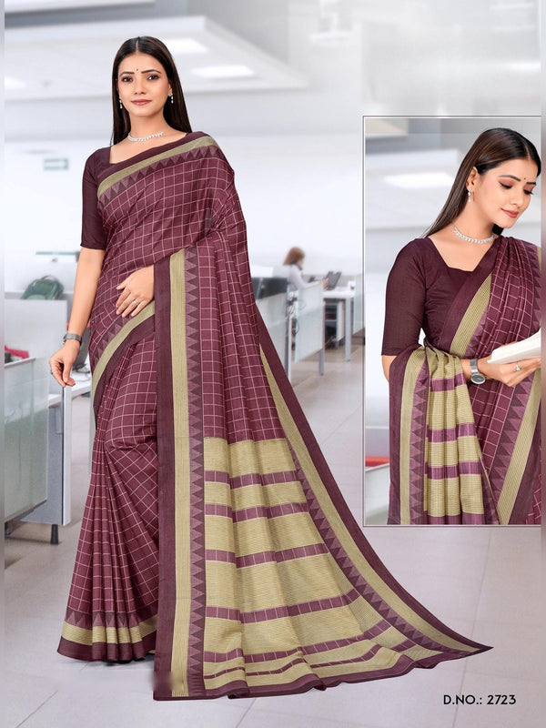 Malgudi Silk uniform saree Wine Check D.No 2723