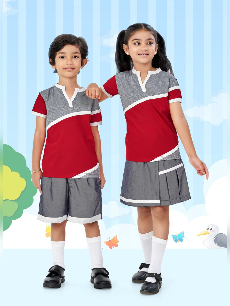 Pre-Primary School Uniform Set – Red & Grey (KDS 4004) - Front