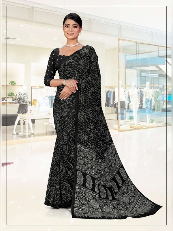 Premium Crepe uniform saree Black D.No 5202