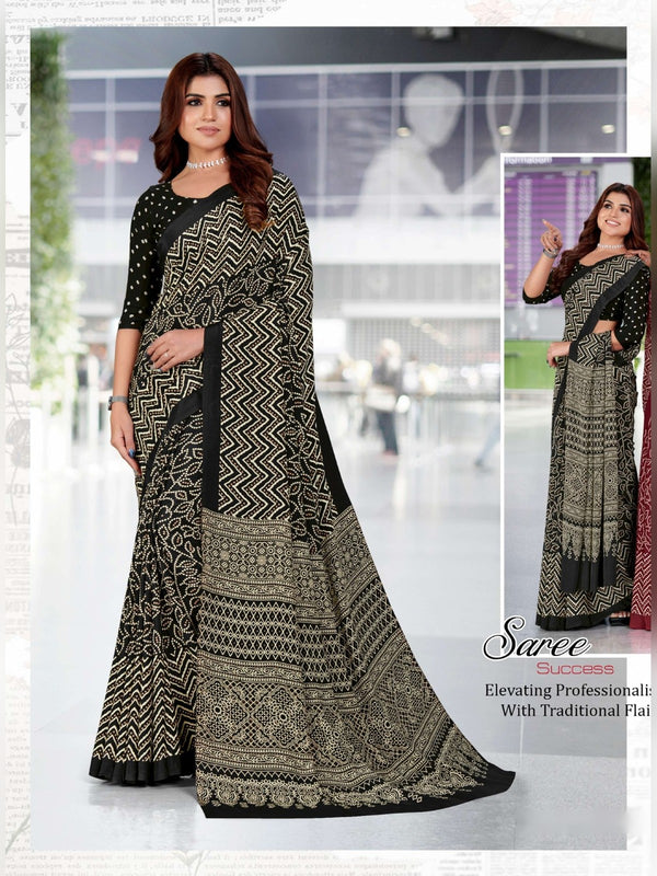 Premium Crepe uniform saree Black Grey D.No 5218
