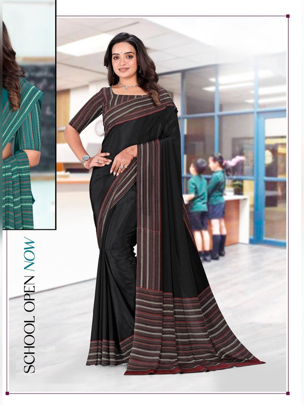 Premium Crepe uniform saree Black Stripe D.No 5328