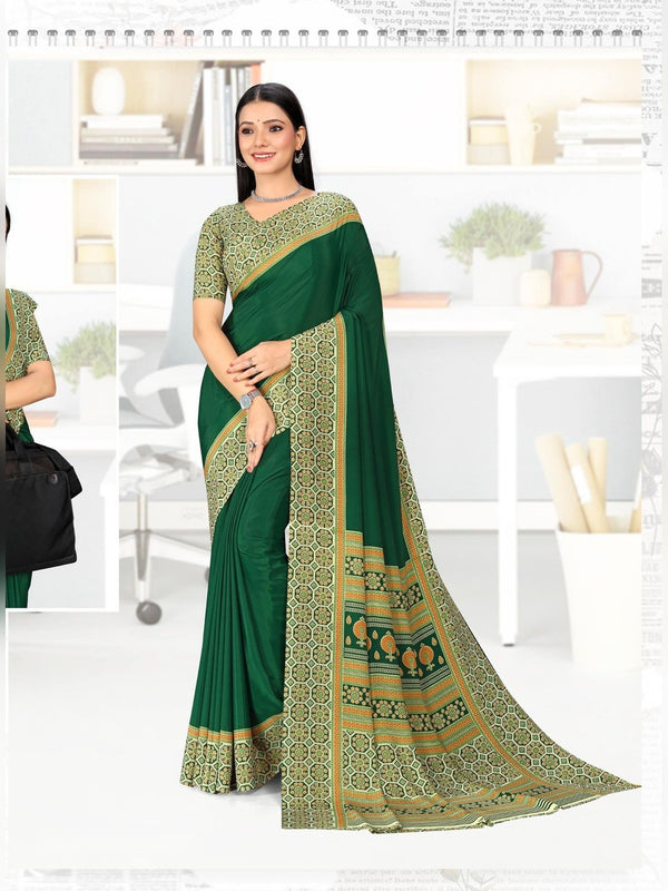 Premium Crepe uniform saree Bottle Green D.No 5318