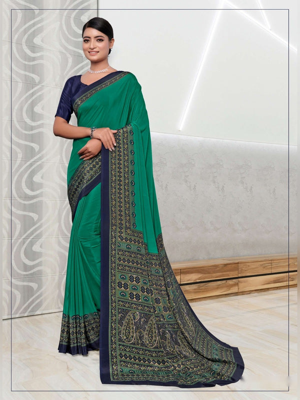 Premium Crepe uniform saree Green Navy D.No 5212