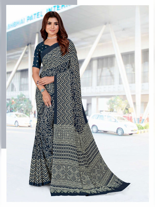 Premium Crepe uniform saree Grey Green D.No 5222