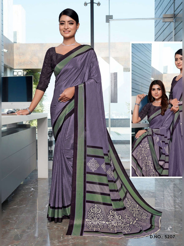 Premium Crepe uniform saree Lavender Grey D.No 5207