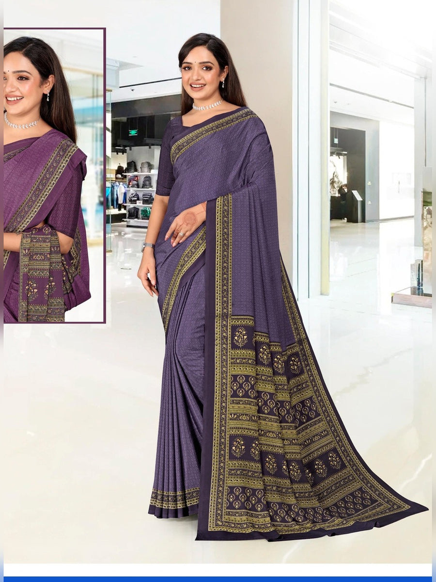 Women's Premium Crepe Uniform Saree – Lavender Purple - Front