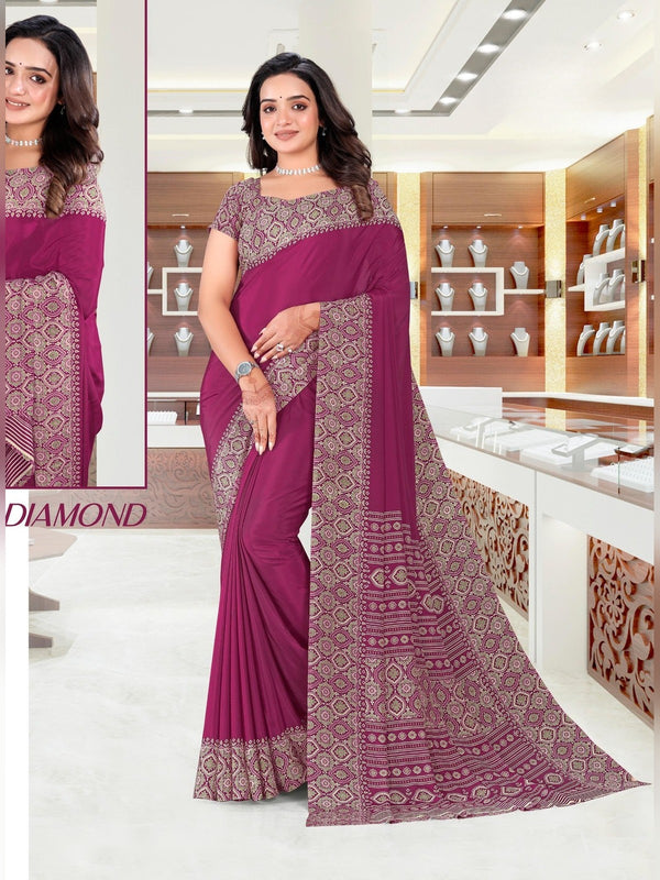 Premium Crepe uniform saree Magenta D.No 5310
