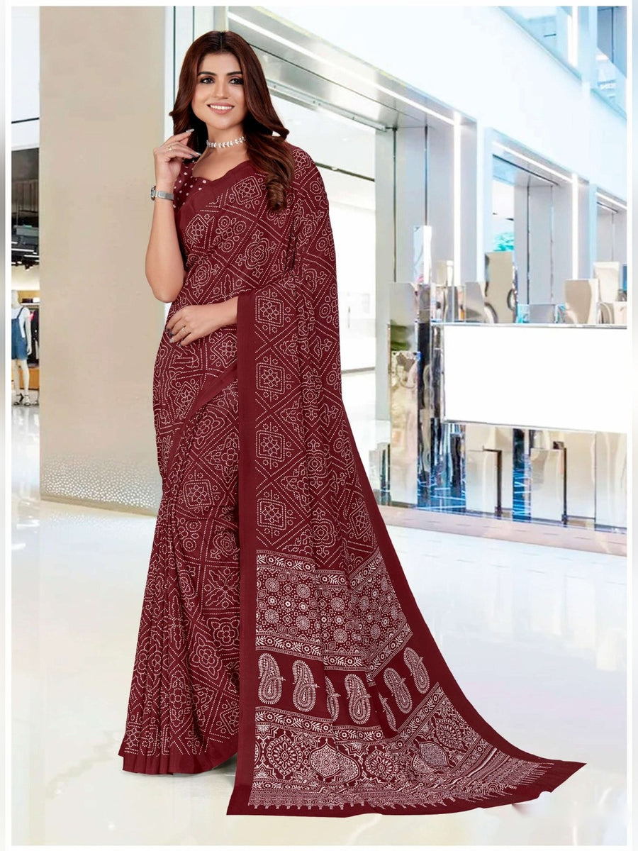 Women's Premium Crepe Uniform Saree – Maroon - Front