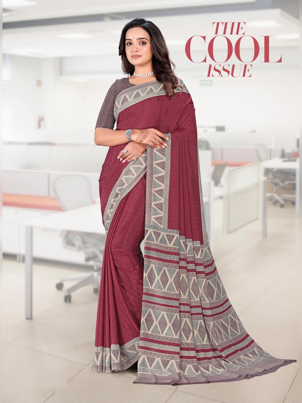 Premium Crepe uniform saree Maroon Grey D.No 5316