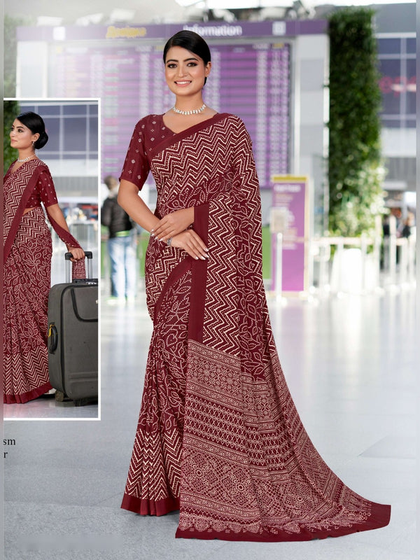 Premium Crepe uniform saree Maroon White D.No 5219