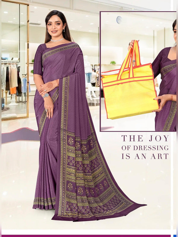 Premium Crepe uniform saree Mauve Purple D.No 5313