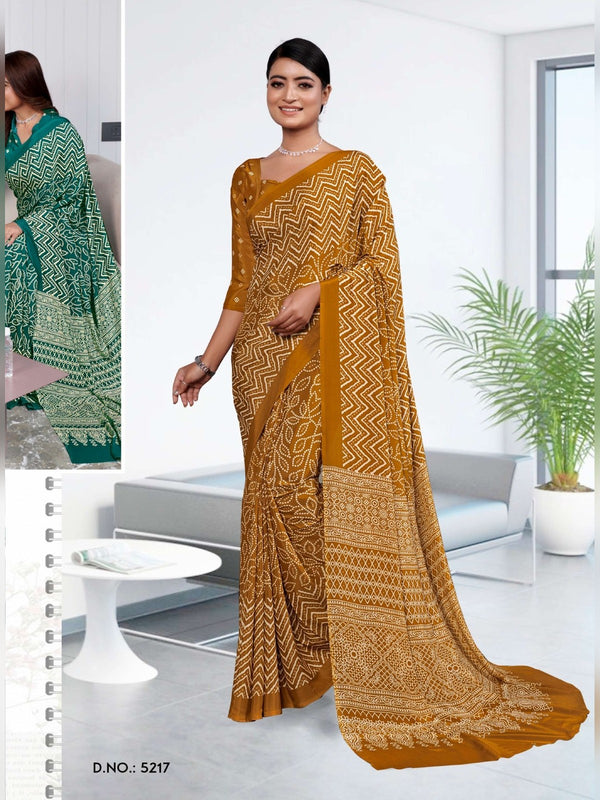 Premium Crepe uniform saree Mustard D.No 5217