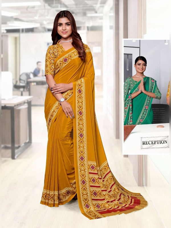 Premium Crepe uniform saree Mustard Yellow D.No 5209