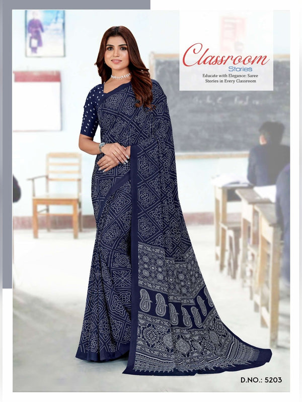 Premium Crepe uniform saree Navy Blue D.No 5203
