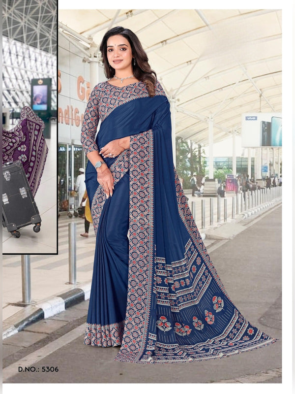 Premium Crepe uniform saree Navy Blue D.No 5306
