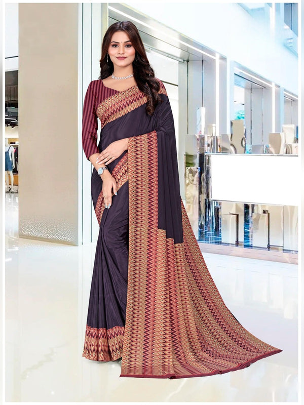 Premium Crepe uniform saree Navy Brown D.No 5331