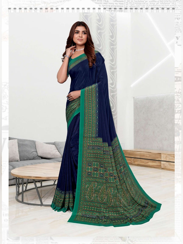 Premium Crepe uniform saree Navy Green D.No 5213