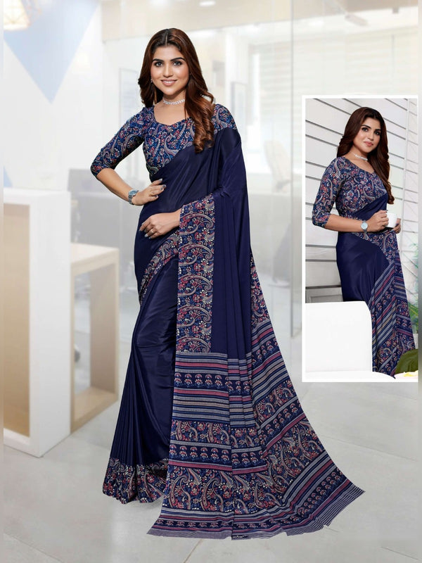 Premium Crepe uniform saree Navy Purple D.No 5230