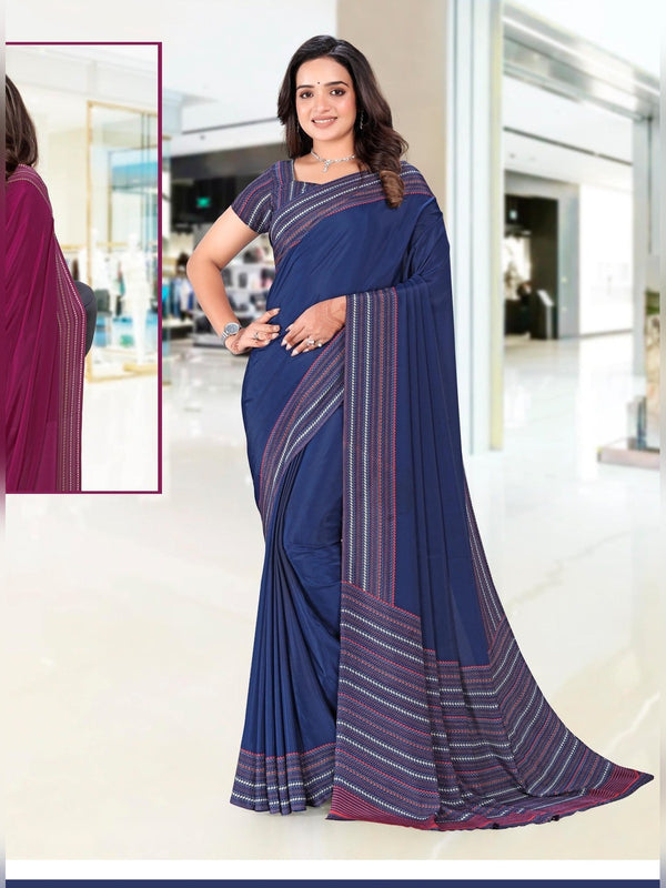 Premium Crepe uniform saree Navy Stripe D.No 5326