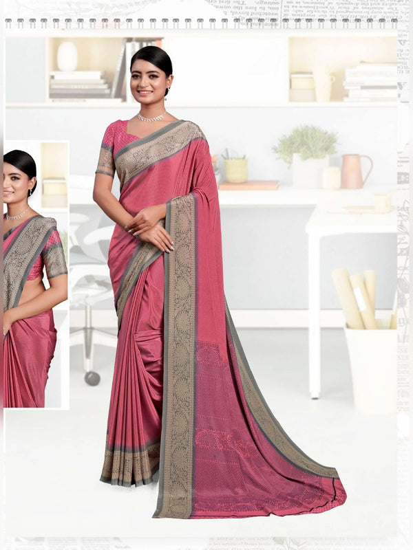 Premium Crepe uniform saree Pink Grey D.No 5227
