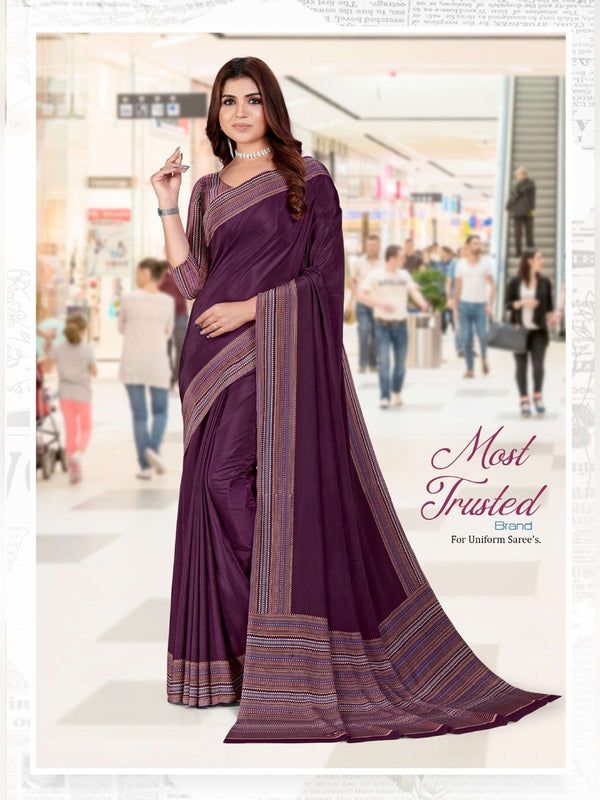 Premium Crepe uniform saree Plum Purple D.No 5225