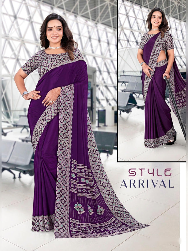 Premium Crepe uniform saree Purple D.No 5305