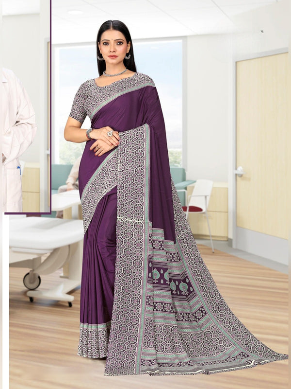 Premium Crepe uniform saree Purple Grey D.No 5324