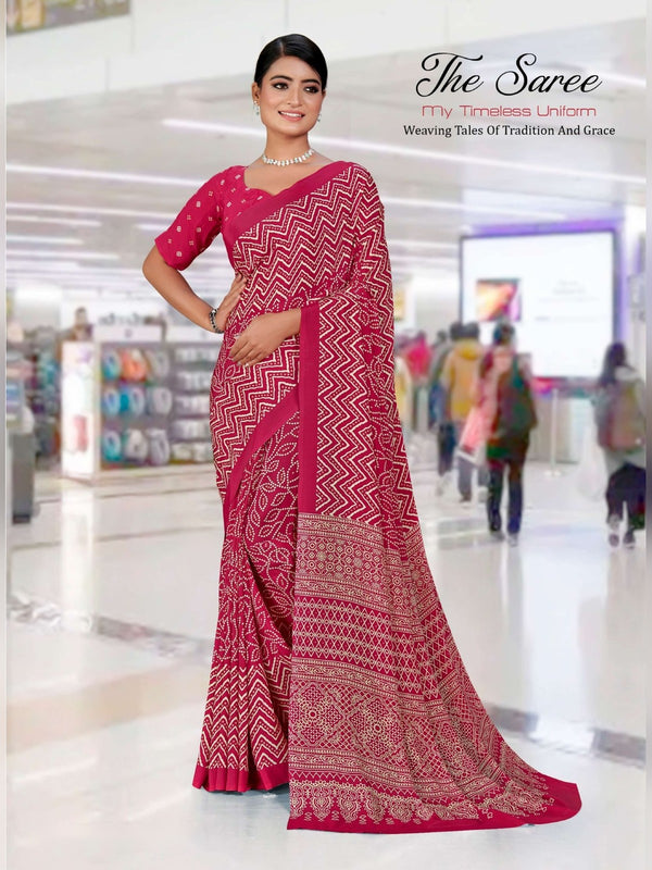 Premium Crepe uniform saree Rani Pink D.No 5223