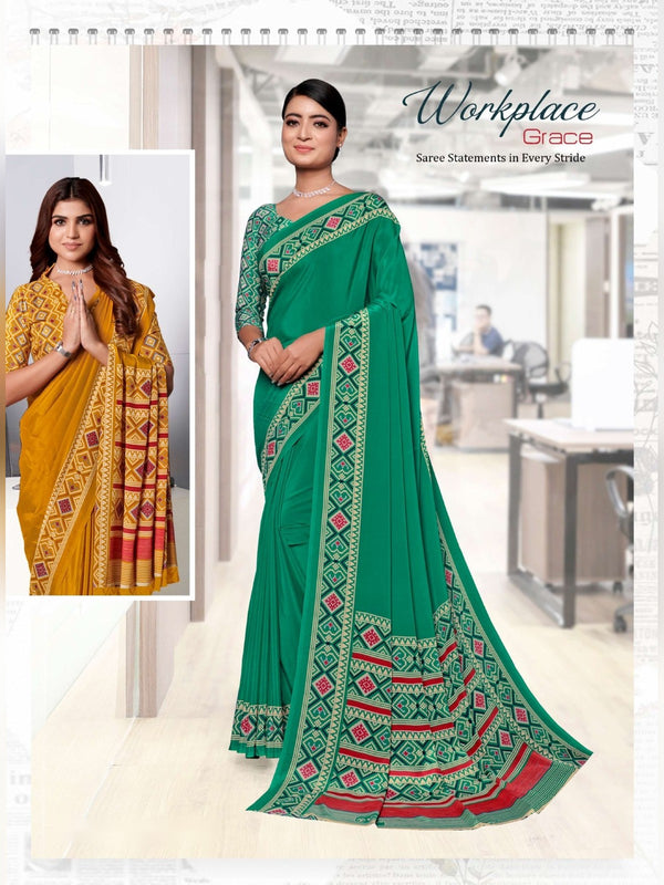 Premium Crepe uniform saree Sea Green D.No 5210