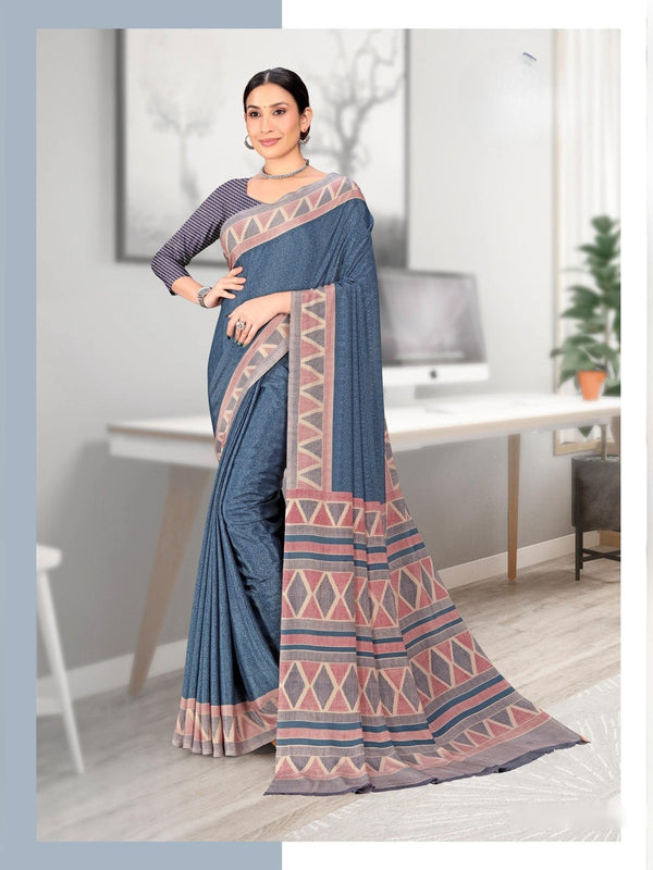 Premium Crepe uniform saree Steel Blue D.No 5315