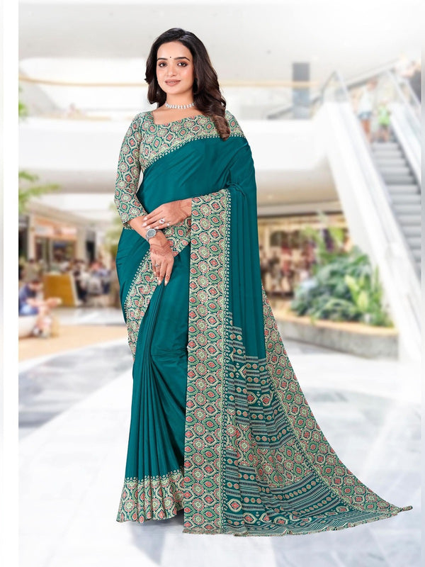 Premium Crepe uniform saree Teal D.No 5312